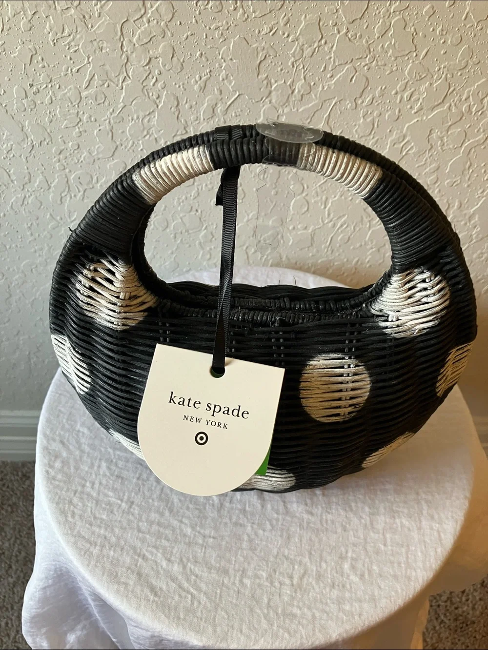 kate spade x Target: Black & White Polka Dot Woven Wicker Tote
